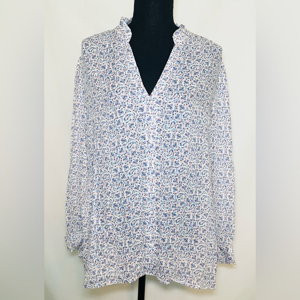 PAIGE Keyra Paisley French Blue Multi Long Sleeve Blouse Top Women's XL NWOT